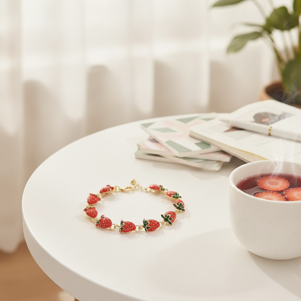 Geometric Strawberry Enamel Bracelet
