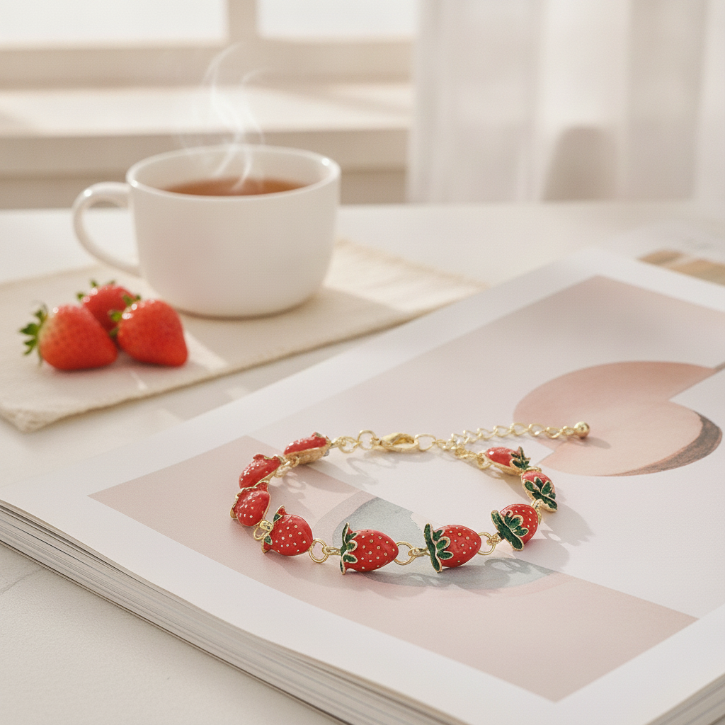 Geometric Strawberry Enamel Bracelet